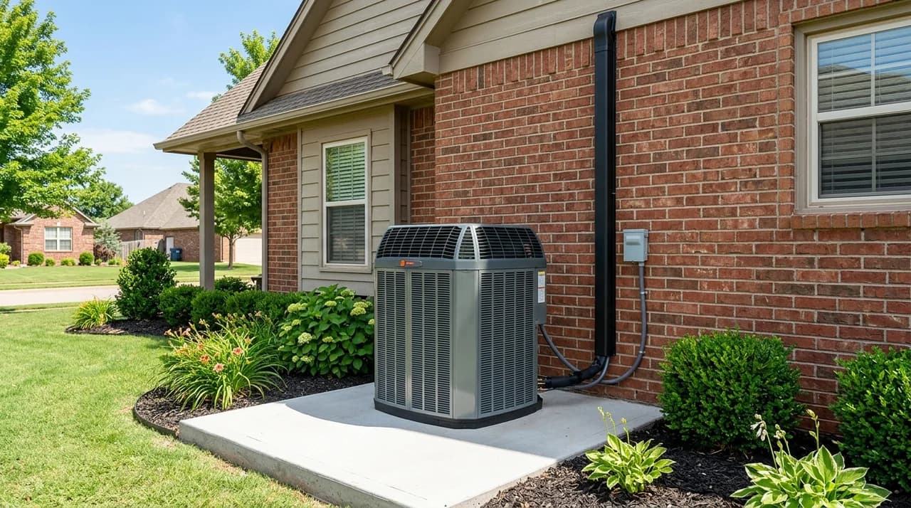New heat pump condenser installed at an Oklahoma home