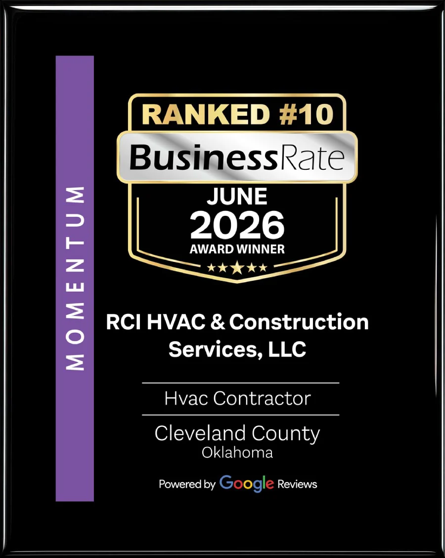 BusinessRate award: RCI HVAC & Construction Services ranked #10 HVAC contractor in Cleveland County, June 2026